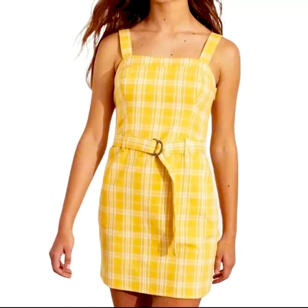 NWT Hollister Plaid Mini Dress with Belt Yellow